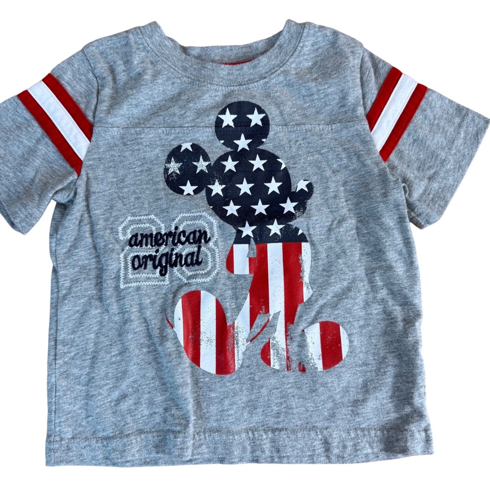 Disney Mickey Mouse American Flag Graphic Tee Shirt Toddler 18 Months